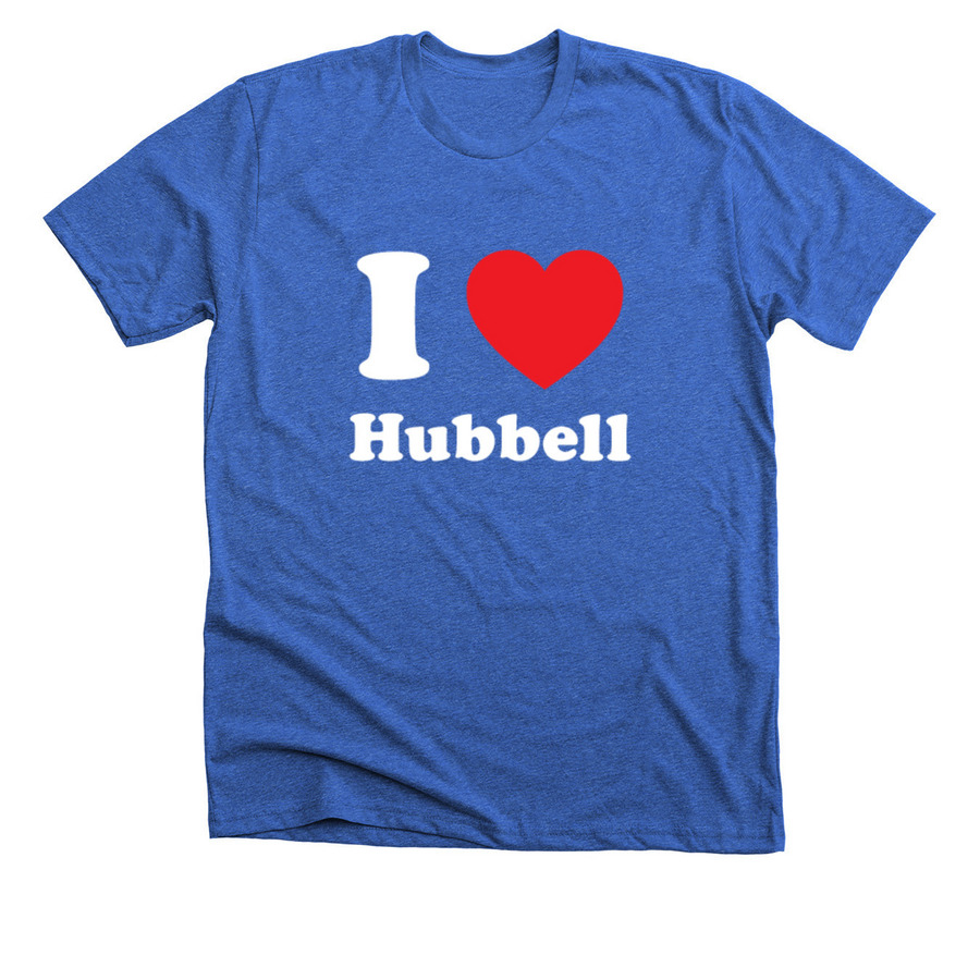 I Heart Hubbell, a Heather True Royal Premium Unisex Tee