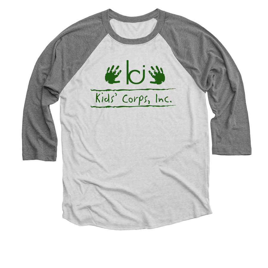 KCI Green Logo 3/4 Baseball Tee, a Premium Heather and Heather White 3/4 Sleeve Baseball Tee