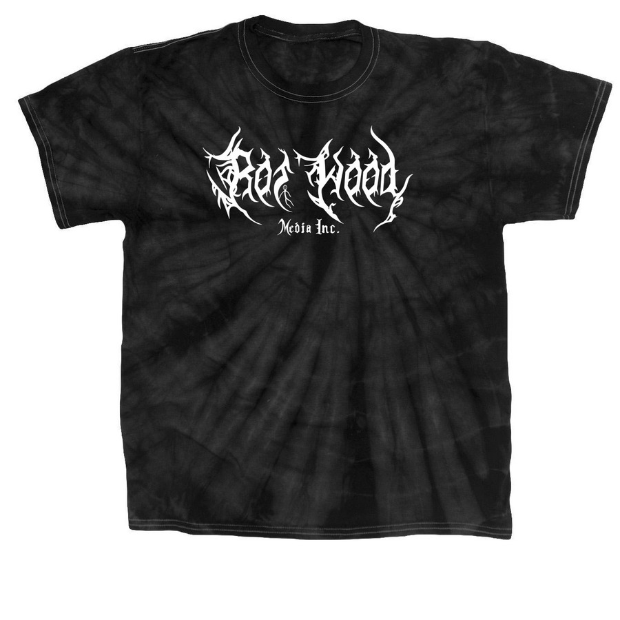 ROT WOOD | white text, a Black Classic Tie Dye Tee