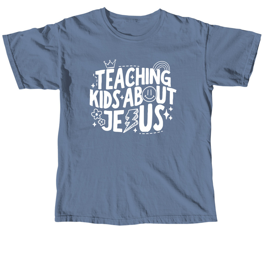 Teaching Kids About Jesus, a Blue Jean Comfort Colors Unisex Tee