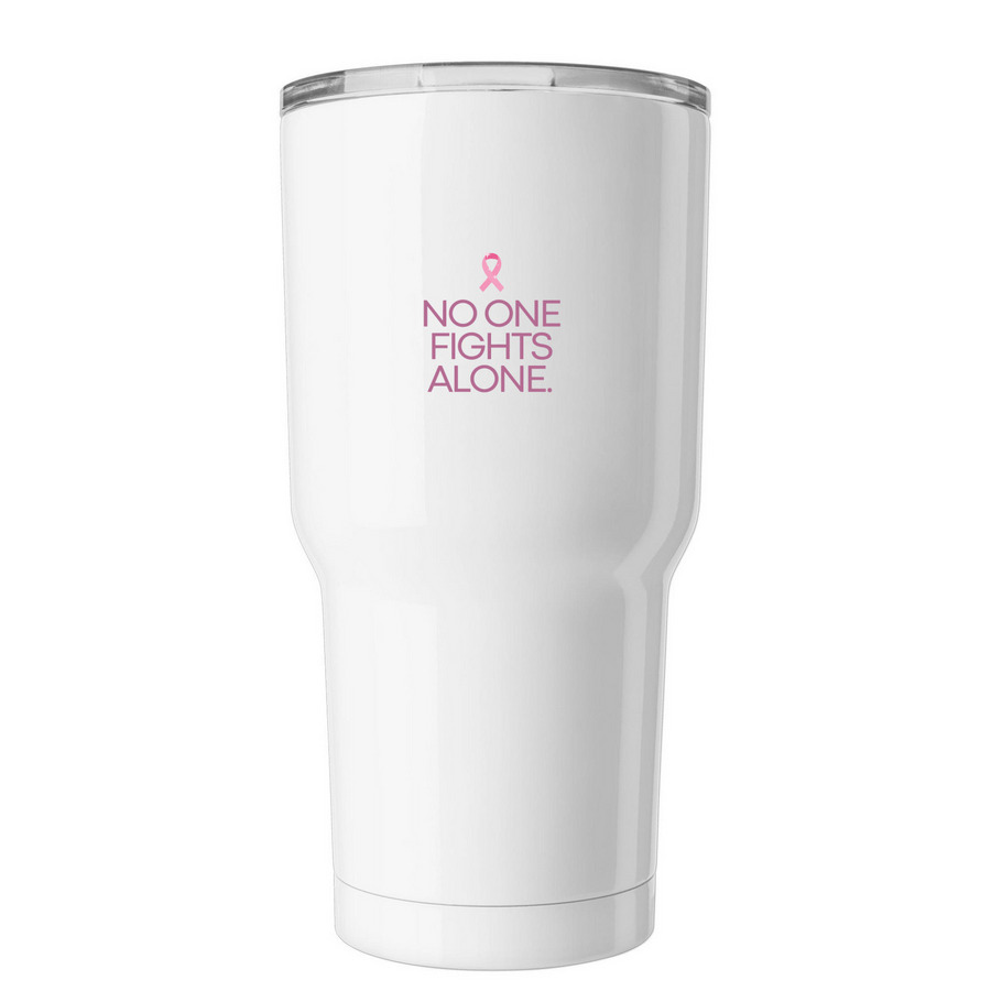 Heather Strong Tumbler, a White Insulated Tumbler (back-view)