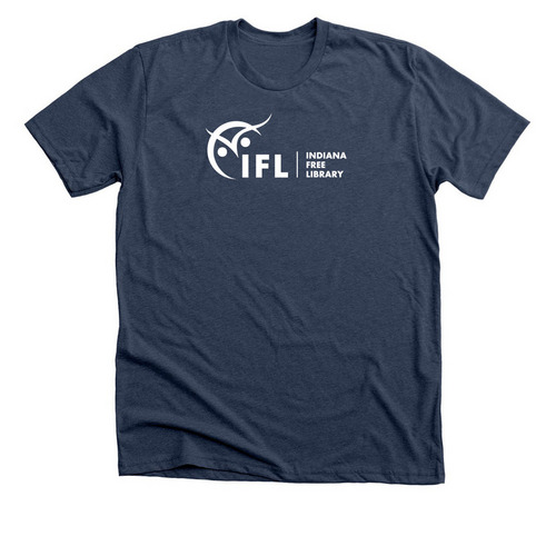 Indiana Free Library Logo, a Heather Navy Premium Unisex Tee