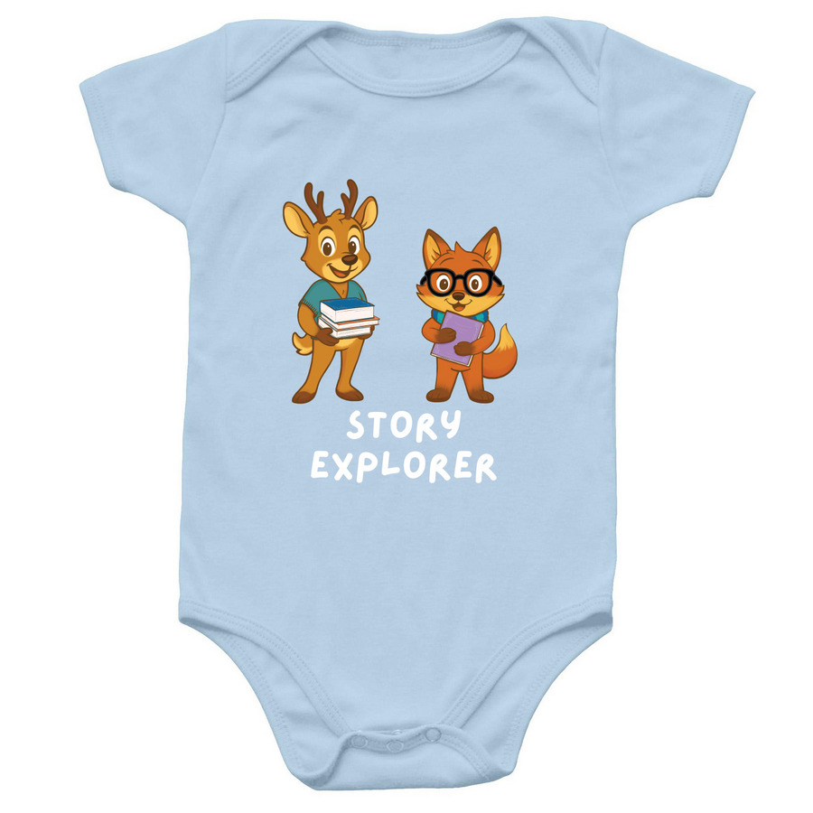 Story Explorer, a Light Blue Infant Onesie