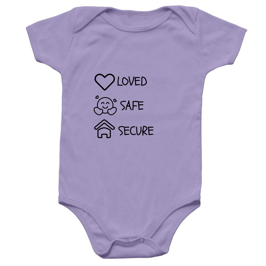 LOVED. SAFE. SECURE.&nbsp;, a Lavender Infant Onesie