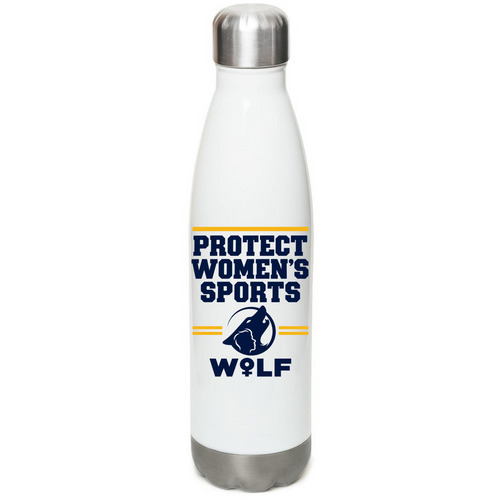 WOLF Sports Bottle - Protect Women's Sports, a White Stainless Steel Water Bottle