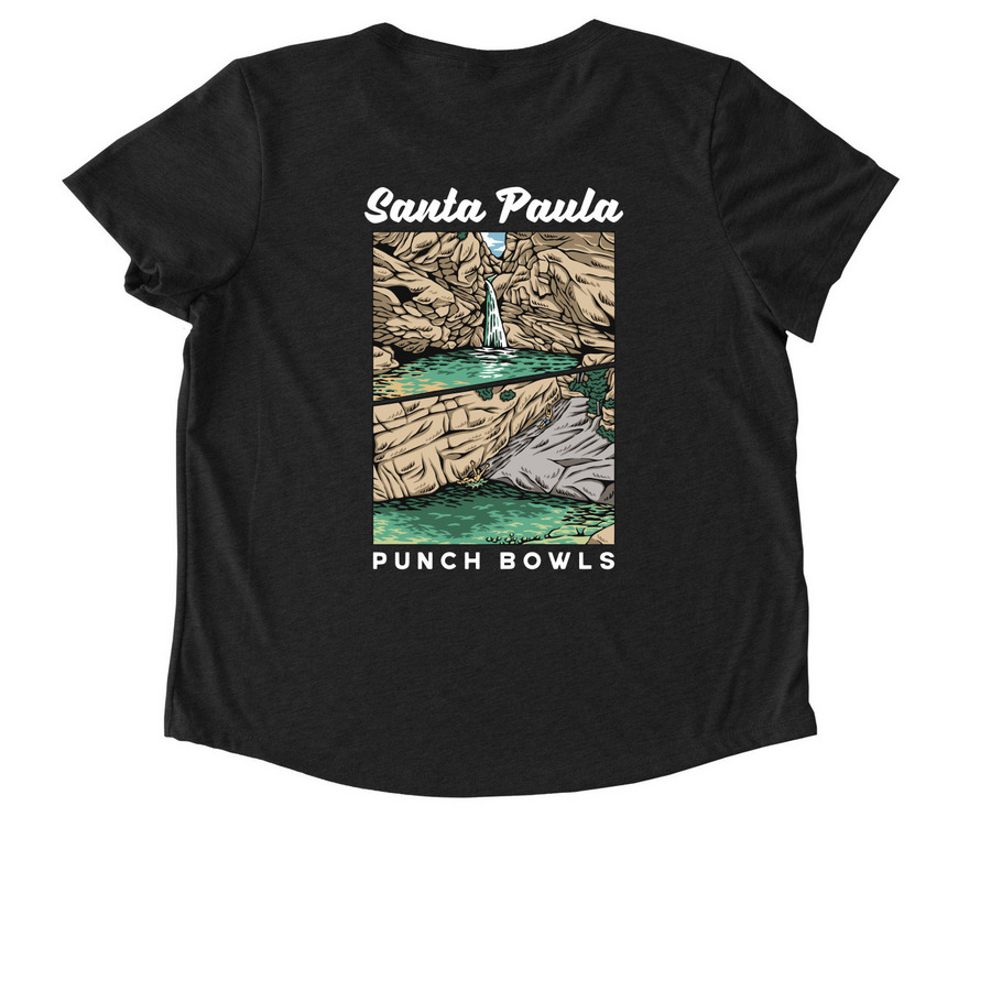 Santa Paula Punch Bowls (version #2), a Space Black Allmade Eco Triblend Women?s Scoop Neck Tee (back-view)