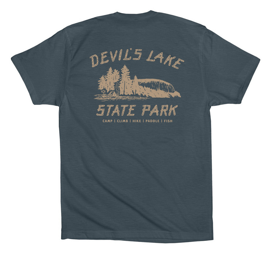 Devil's Lake Pocket/Back Shirt (Sand), a Vintage Navy Premium Cotton Tee (back-view)