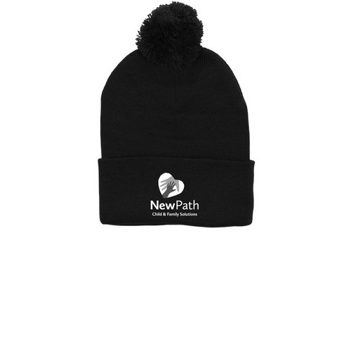 newpath beanie, a Black Printed Pom-Pom Beanie