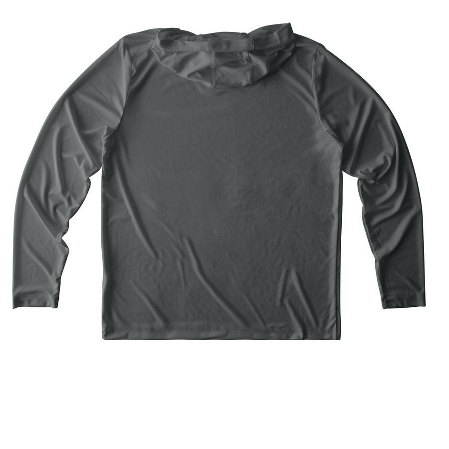 Sun Shirt Ghost Logo, a Dark Smoke Grey UV Performance Long Sleeve Hoodie (back-view)