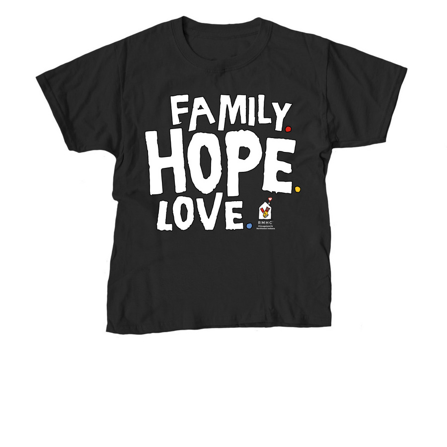 Family. Hope. Love., a Black Youth Unisex Tee