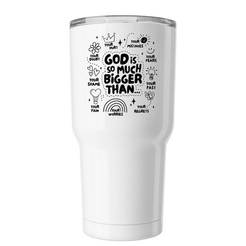 God Is Much Bigger Than....Christian tumbler, a White Insulated Tumbler