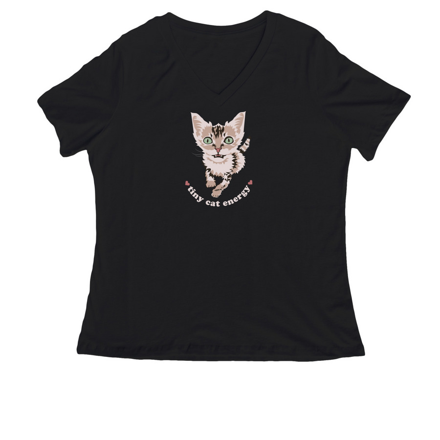 tiny cat energy&nbsp;, a Black Women's Relaxed V-Neck Tee