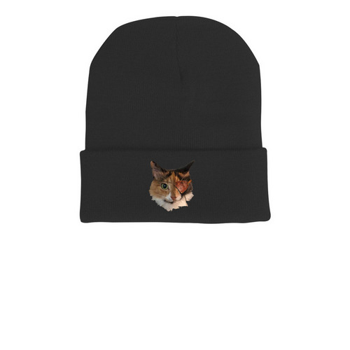 Me-Me The One-Eyed Beanie, a Black Printed Cuffed Beanie