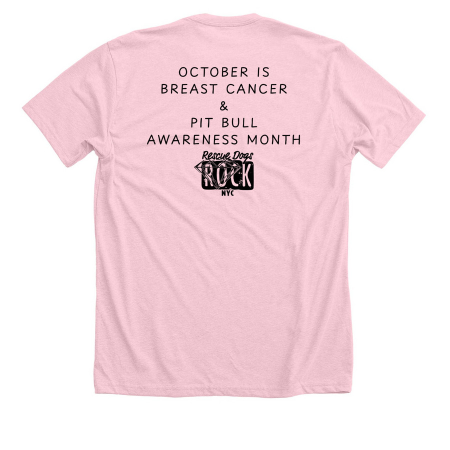 Pit Bull and Breast Cancer Awareness Month, a Heather Pink Premium Unisex Tee (back-view)
