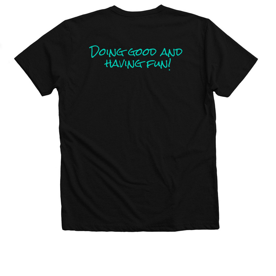 Moonlight - Doing Good & Having Fun, a Solid Black Blend Premium V-Neck Tee (back-view)