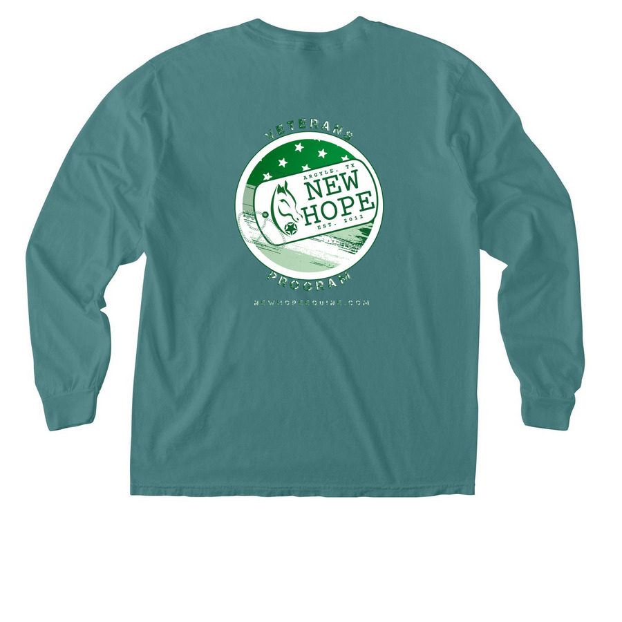 Veterans Program Logo Pocket Tees, a Seafoam Comfort Colors Long Sleeve Pocket Tee (back-view)