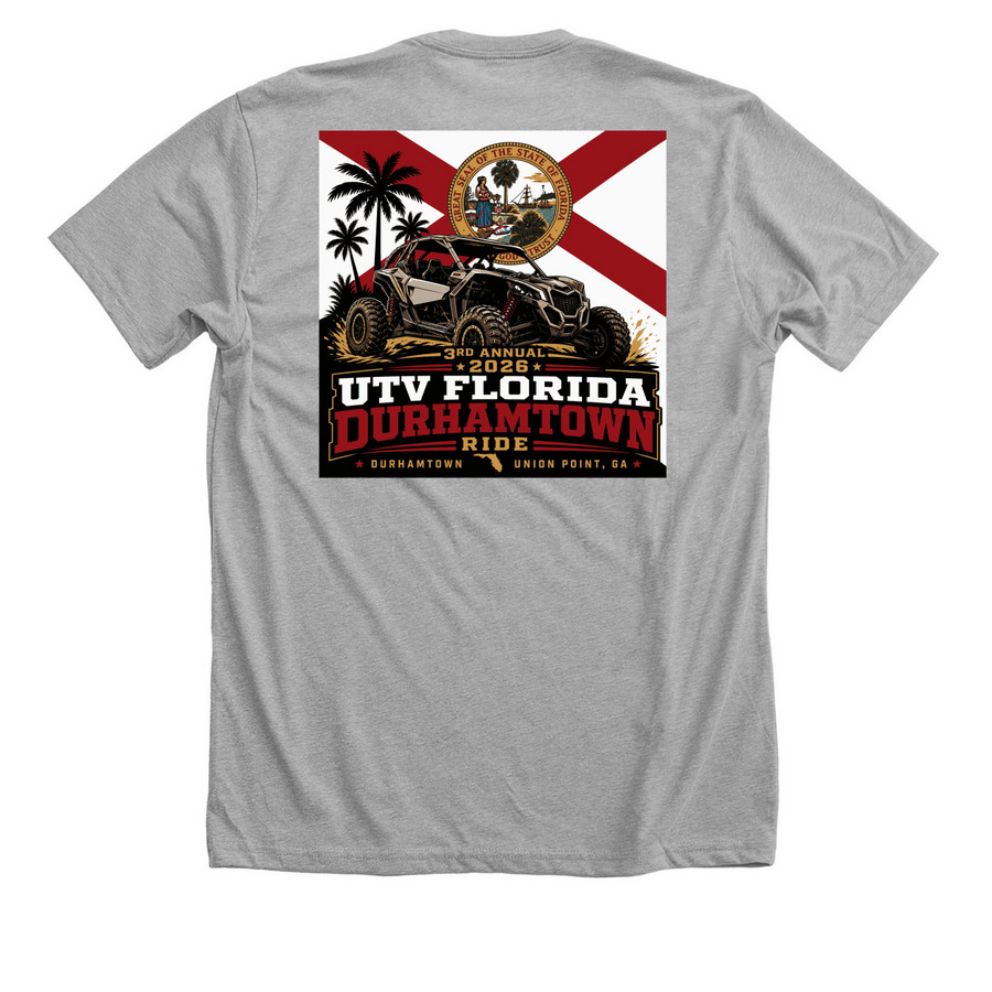 UTV Florida 2026 D-Town Ride Large Back logo, a Athletic Heather Premium Unisex Tee (back-view)