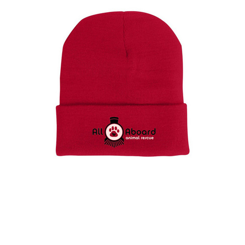 This Beanie Saves Lives! (red designs), a Red Printed Cuffed Beanie