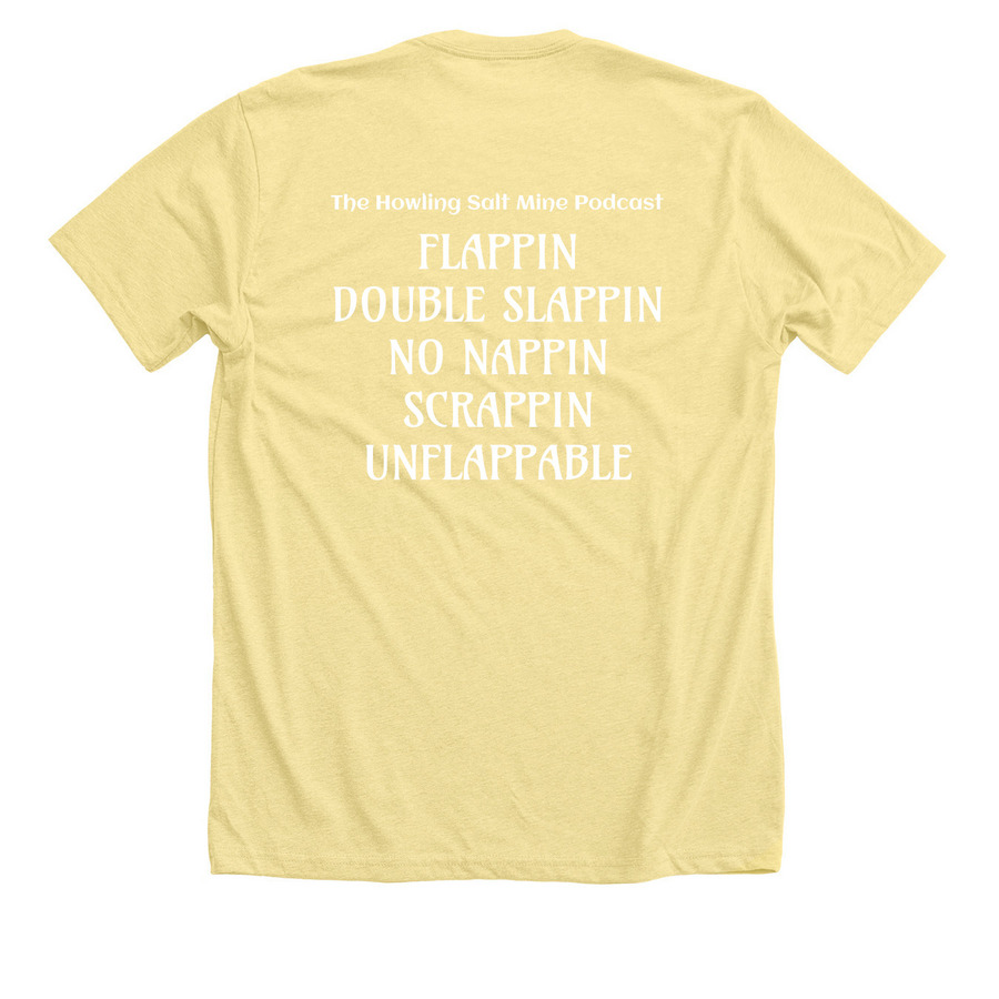 1-800-ARE-YOU-FLAPPIN, a Heather Yellow Gold Premium Unisex Tee (back-view)