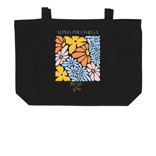 spring has sprung tote&nbsp;, a Black Large Organic Cotton Tote Bag