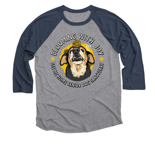 See Me Home Senior Dog Sanctuary, a Vintage Navy and Premium Heather 3/4 Sleeve Baseball Tee