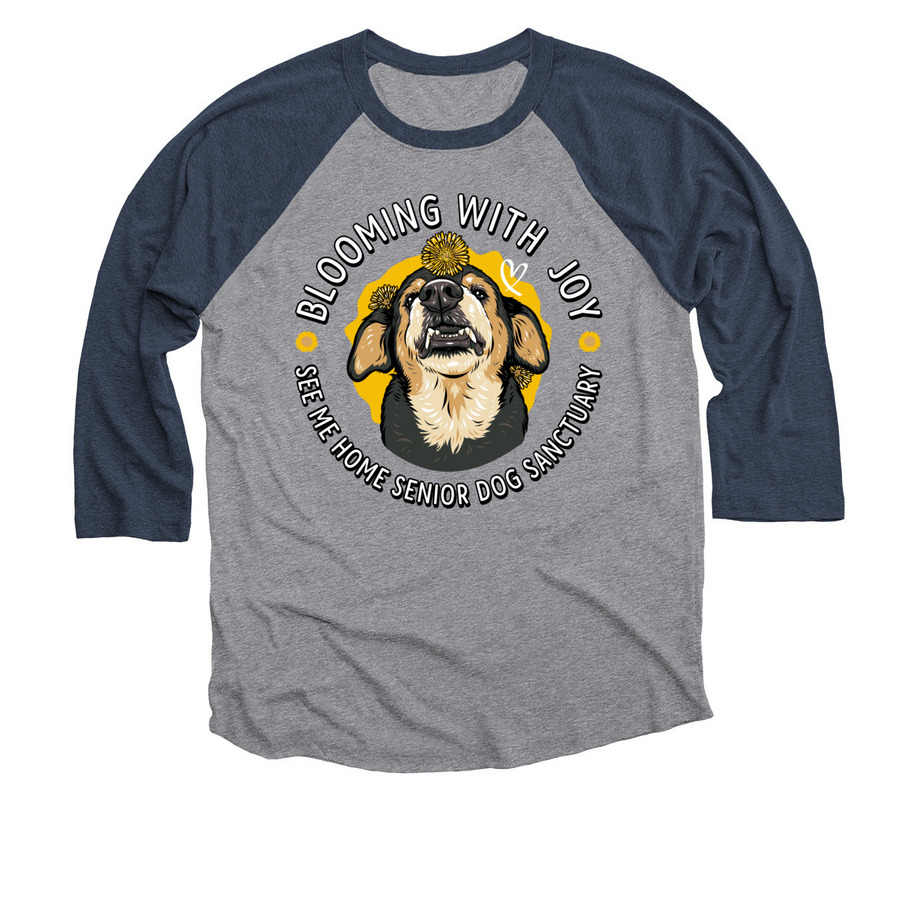 See Me Home Senior Dog Sanctuary, a Vintage Navy and Premium Heather 3/4 Sleeve Baseball Tee