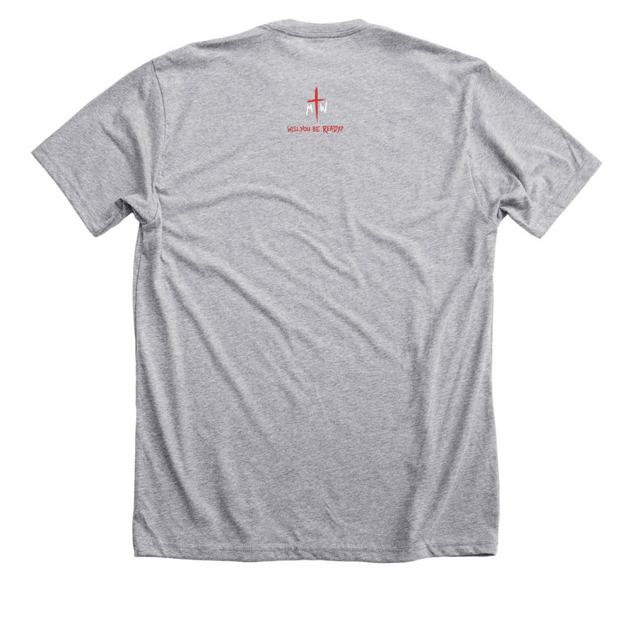 The Martyrs' Walk OG, a Athletic Heather Premium Unisex Tee (back-view)