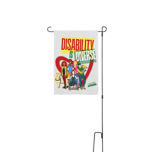 Disability is Diverse Yard Flag, a White 12" x 18" Yard Flag with Stake