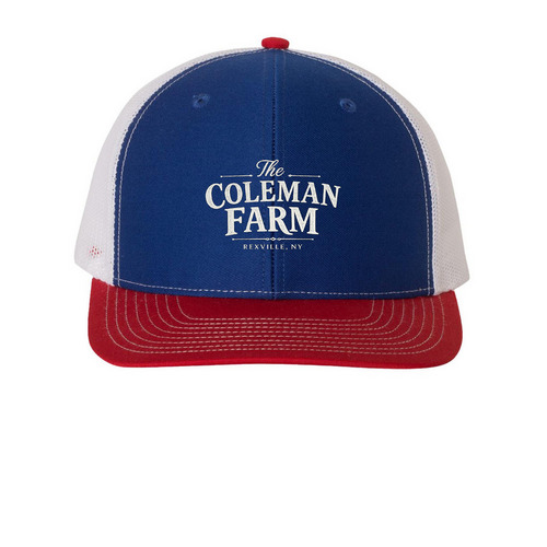 Coleman Farm Hat, a Royal/ White/ Red Printed Snapback Trucker Cap