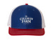 Coleman Farm Hat, a Royal/ White/ Red Printed Snapback Trucker Cap