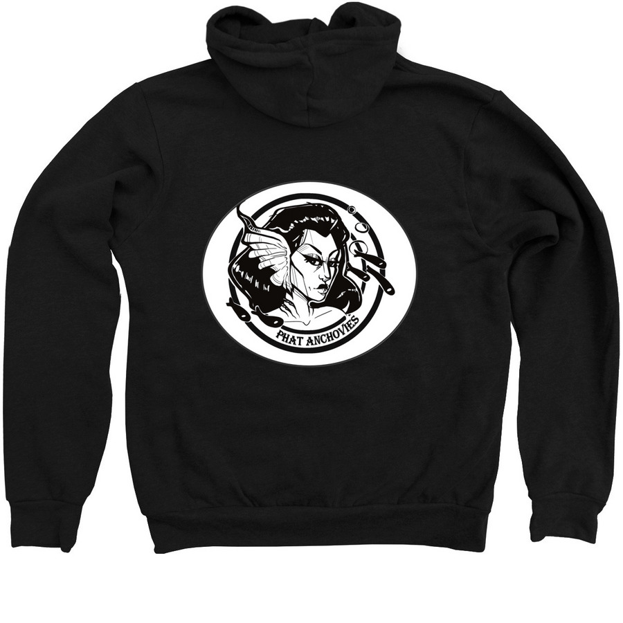 Siren Zip-up Hoodie, a Black Zip Up Hoodie (back-view)