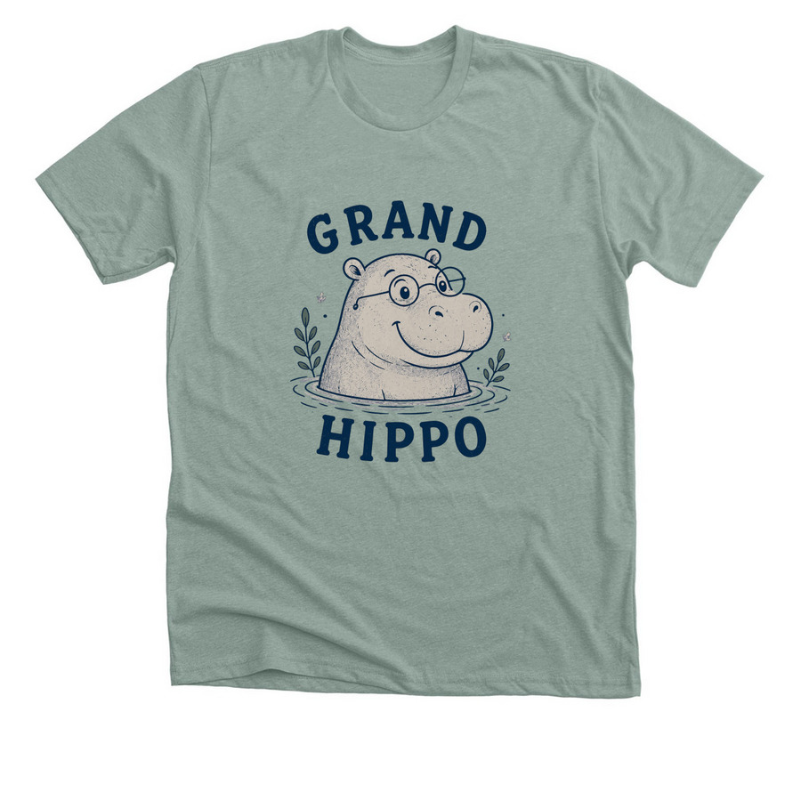 Grand Hippo, a Heather Sage Premium Unisex Tee