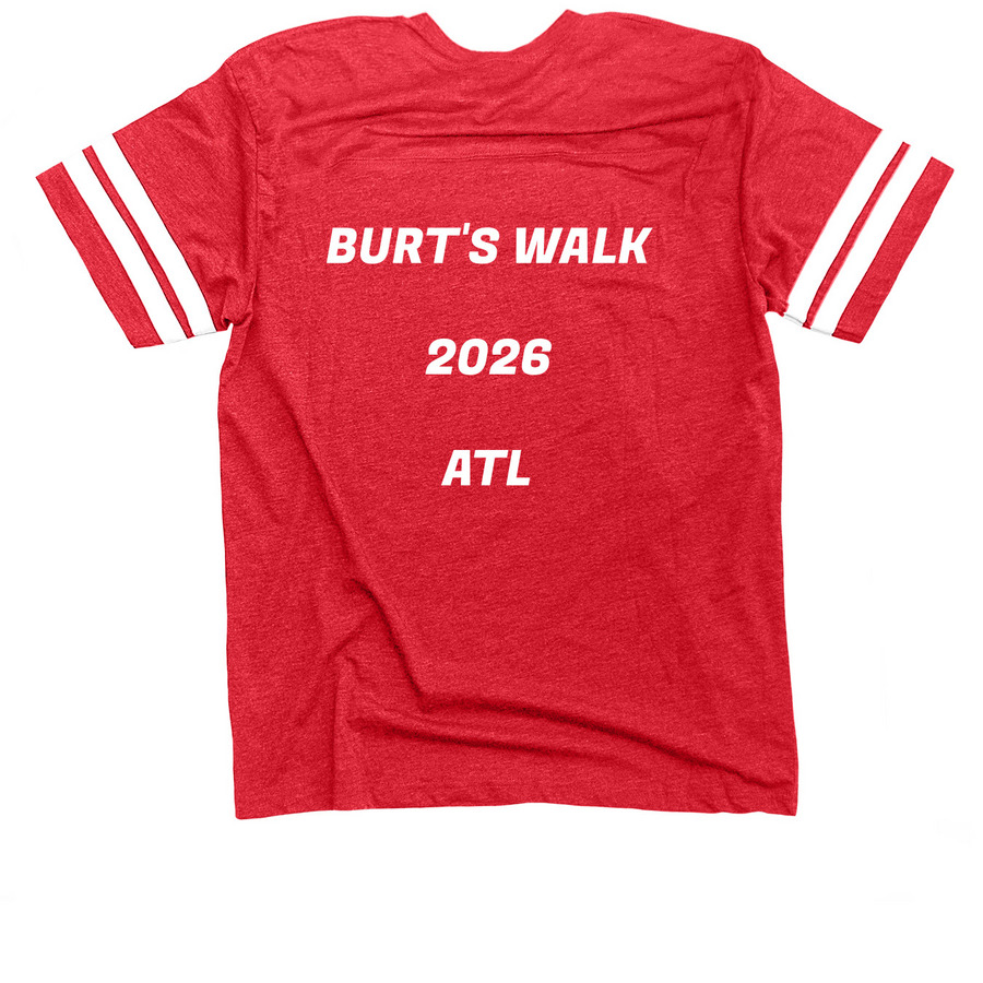 Burt's Walk, a Vintage Red / White Football Jersey Tee (back-view)