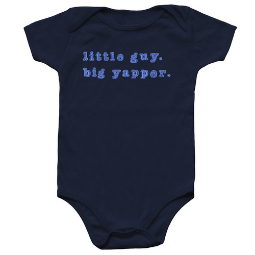 Little Guy. Big Yapper. Infant Onesie, a Navy Infant Onesie