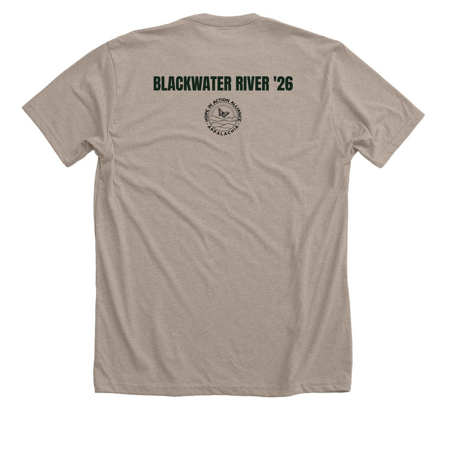 Together on the Trails, a Heather Stone Premium Unisex Tee (back-view)