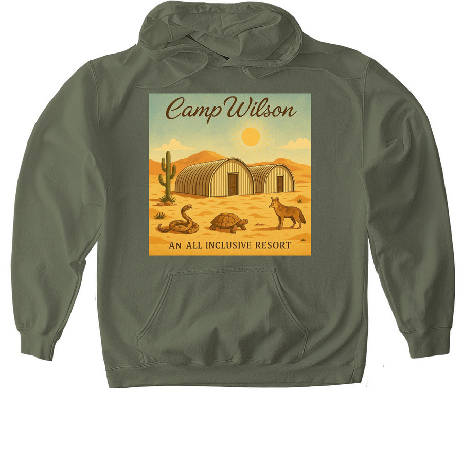 Camp Wilson, a Military Green Gildan Softstyle Pullover Hoodie