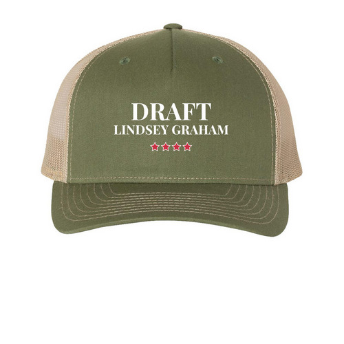 Draft Lindsey Graham Hats, a Army Olive Green/ Tan Printed Five-Panel Trucker Cap