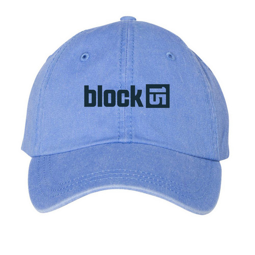 Block 15 Caps - Dark Logo, a Periwinkle Printed Pigment Dye Baseball Cap