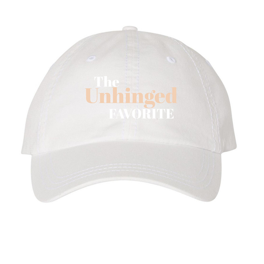 The Unhinged Fav Bucket&nbsp;, a White Printed Pigment Dye Baseball Cap