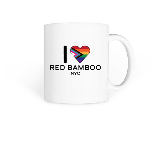 I ?? Red Bamboo Mug, a White Coffee Mug
