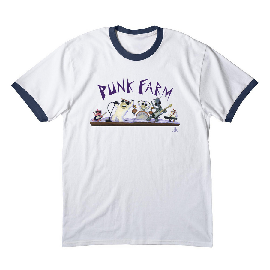 Punk Farm, a White/ Navy Cotton Ringer Tee