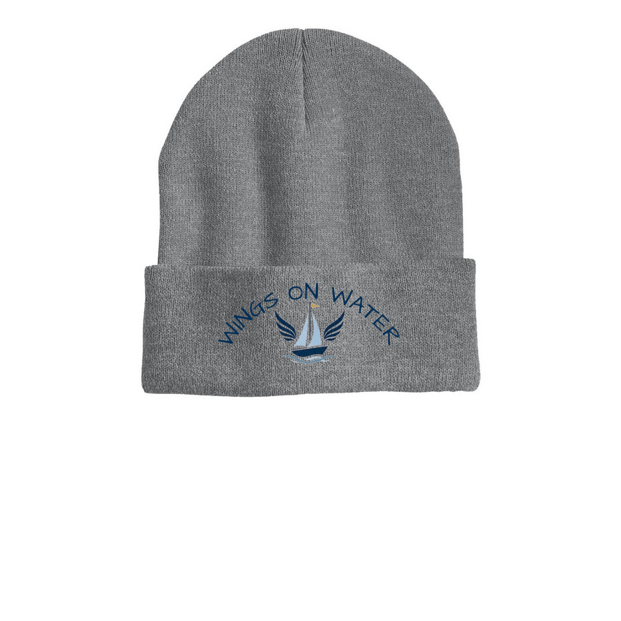 Wings on Water Beanies, a Dark Heather Grey Printed Cuffed Beanie