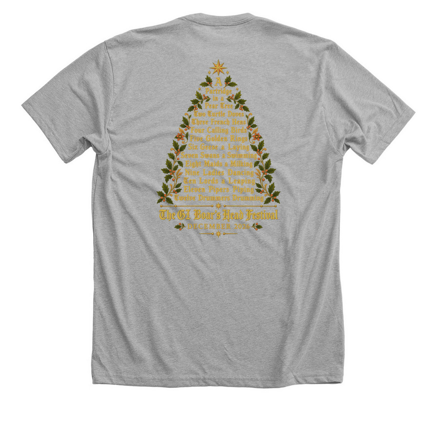 12 Days Tree, a Athletic Heather Premium Unisex Tee (back-view)