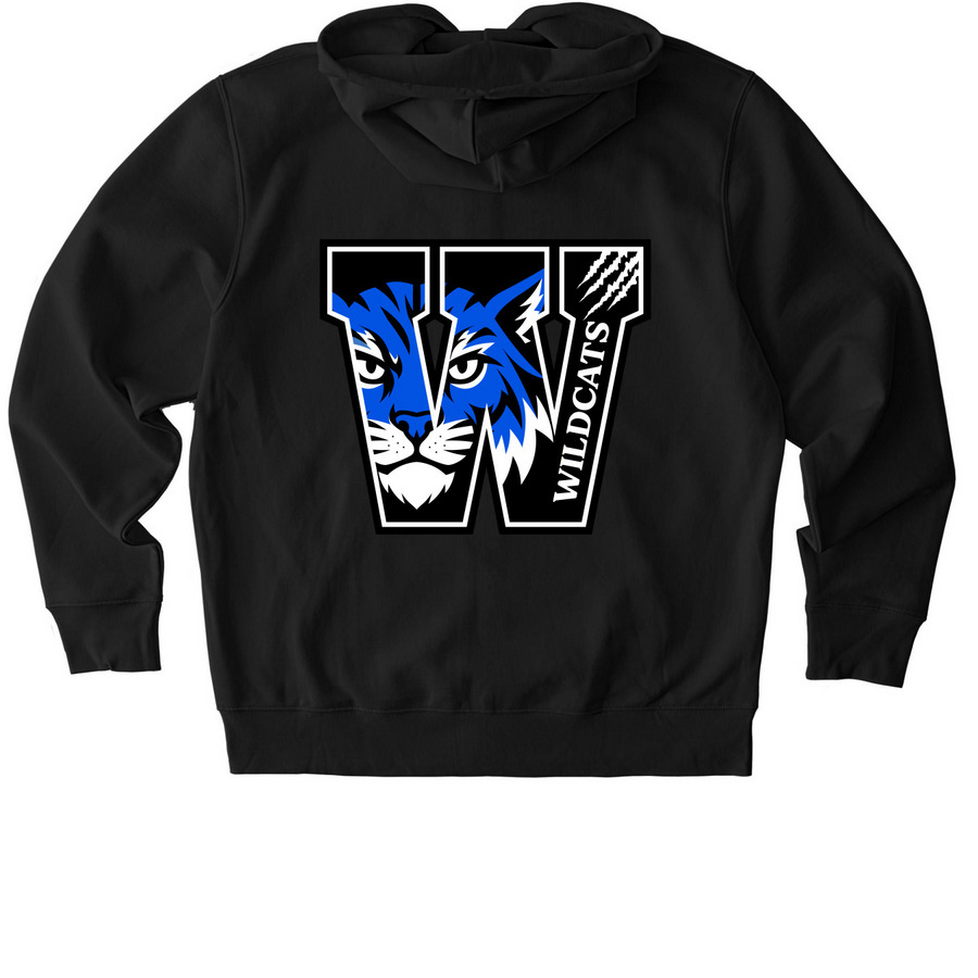 Wildcats Adult Zip Up Hoodies, a Black Stanley/Stella Unisex Cultivator 2.0 Zip Up Pullover Hoodie (back-view)