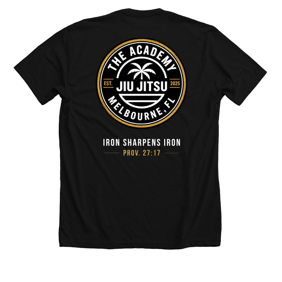 Proverbs 27:17 Collection: Iron Sharpens Iron, a Solid Black Blend Premium Unisex Tee (back-view)