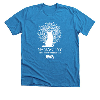 Namast'ay Home with my Rescue Cat, a Neon Blue Premium Unisex Tee