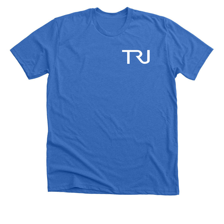 TRU Logo with Back Design (Dark), a Heather True Royal Premium Unisex Tee