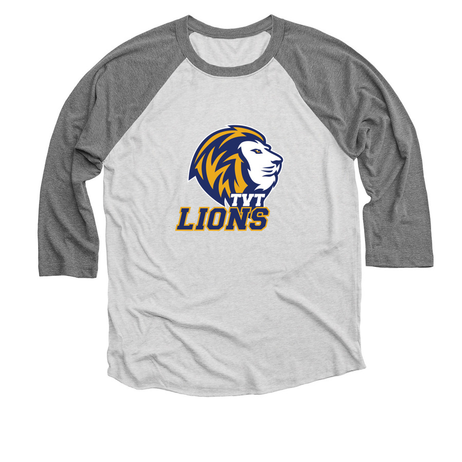TVT Lions, a Premium Heather and Heather White 3/4 Sleeve Baseball Tee