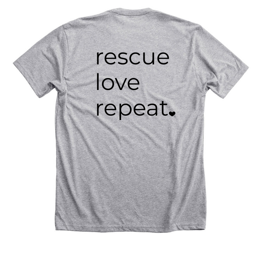 Rescue Love Repeat, a Athletic Heather Premium Unisex Tee (back-view)
