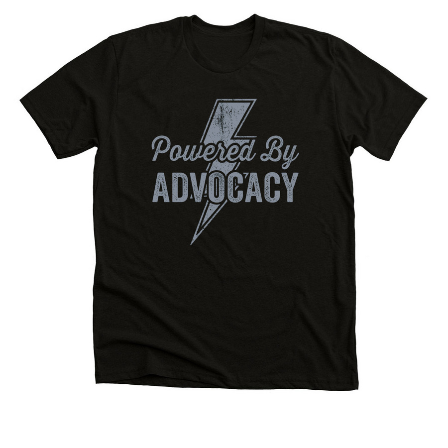 Powered By Advocacy (2 sided), a Black Heather Premium Unisex Tee